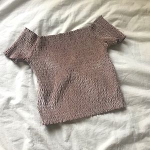 Urban Outfitters Smocked Pink Velvet Cropped Tee